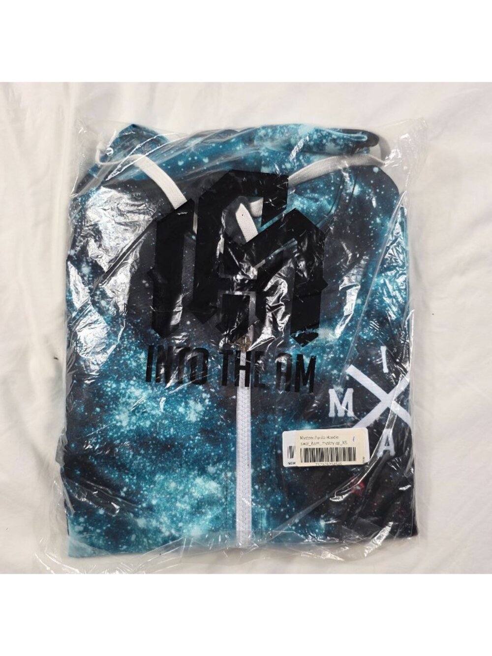 INTO THE AM Teal Galaxy Zip Up Hoodie XS Space Party Festival Graphic Fleece